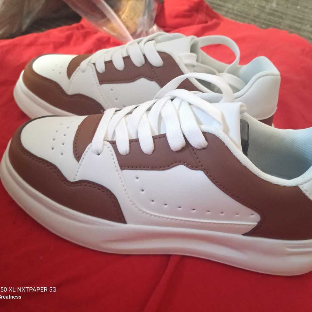 Stylish White and Brown Women's Sneakers